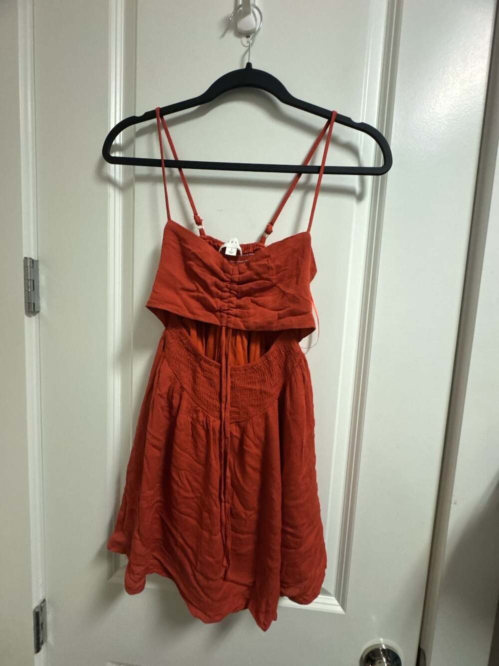 Mable Cutout Romper Size S Orange Smocked Bodice